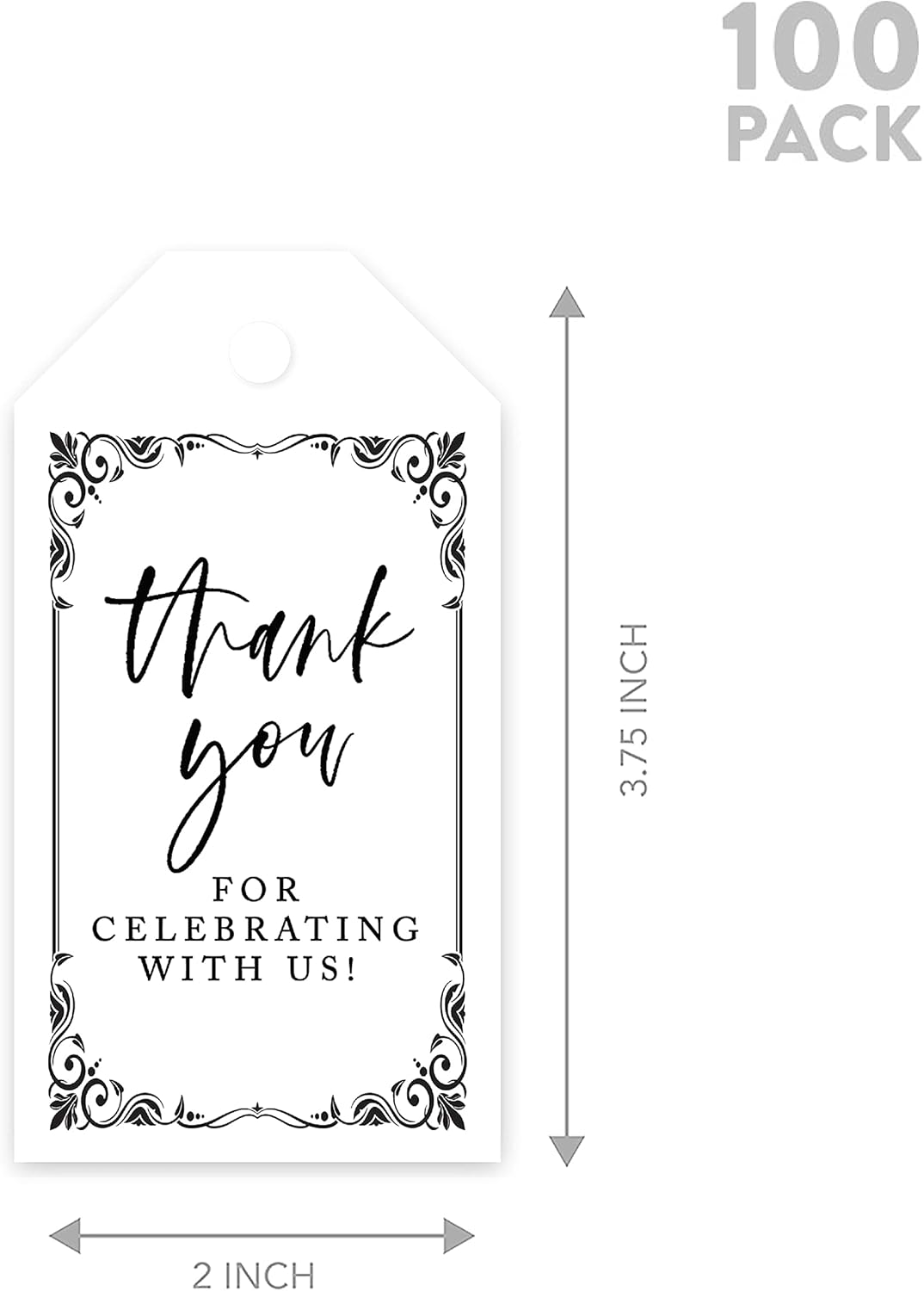Andaz Press 100-Pack Thank You for Celebrating with Us Favor Tags Art Deco Cardstock Gift Tags with Bakers Twine for Wedding Baby Shower Bridal Shower Birthday Party Favors 2 x 3.75-Inches