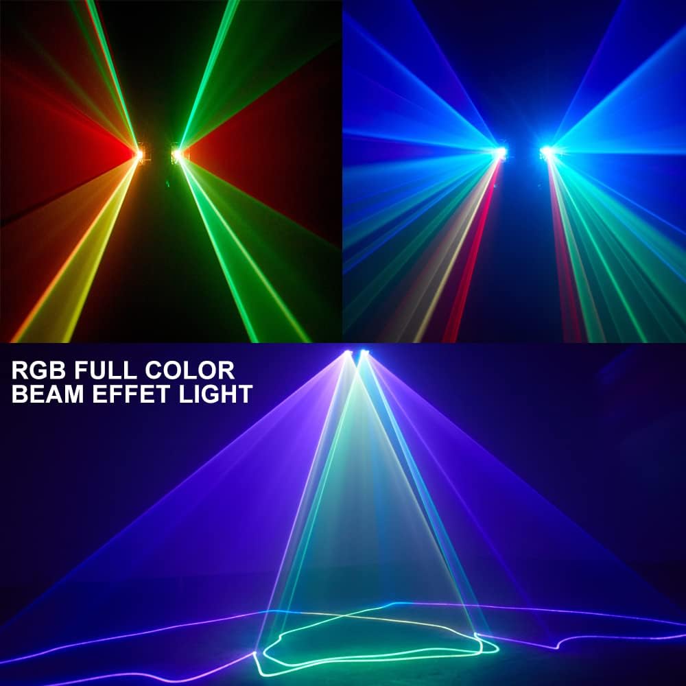 DJ Lights Party Lights, Gruolin RGB Full Color Laser Stage Light Music Sound Activated & DMX Control Patterns Projector, Perfect for Party Disco Bar Club Stage & DJ Lighting
