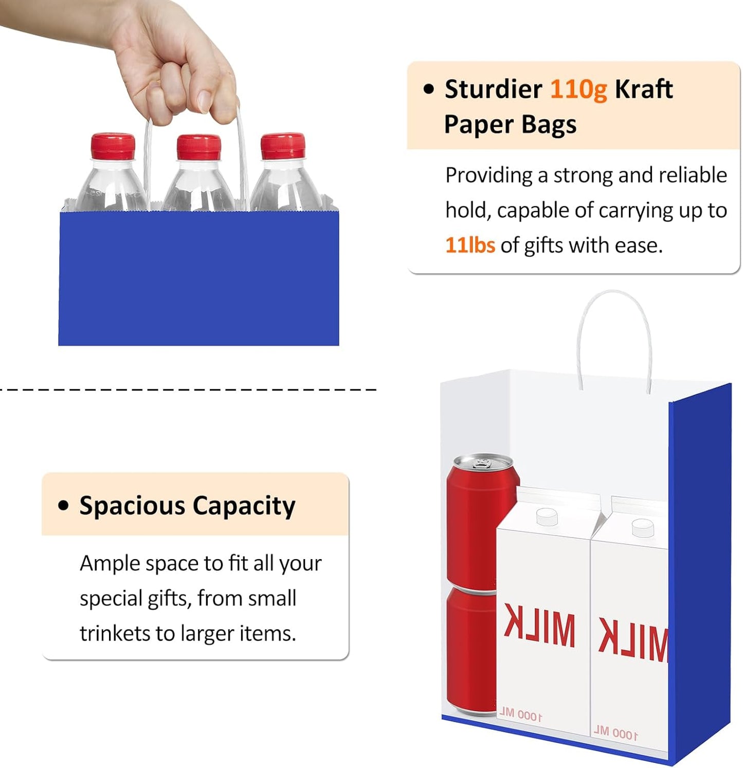 BagDream Royal Blue Gift Bags 10x5x13 Inch 100Pcs Large Kraft Paper Bags Bulk for Shopping, Wedding, Party Favors, Business, Retail, Grocery Paper Sacks with Handles