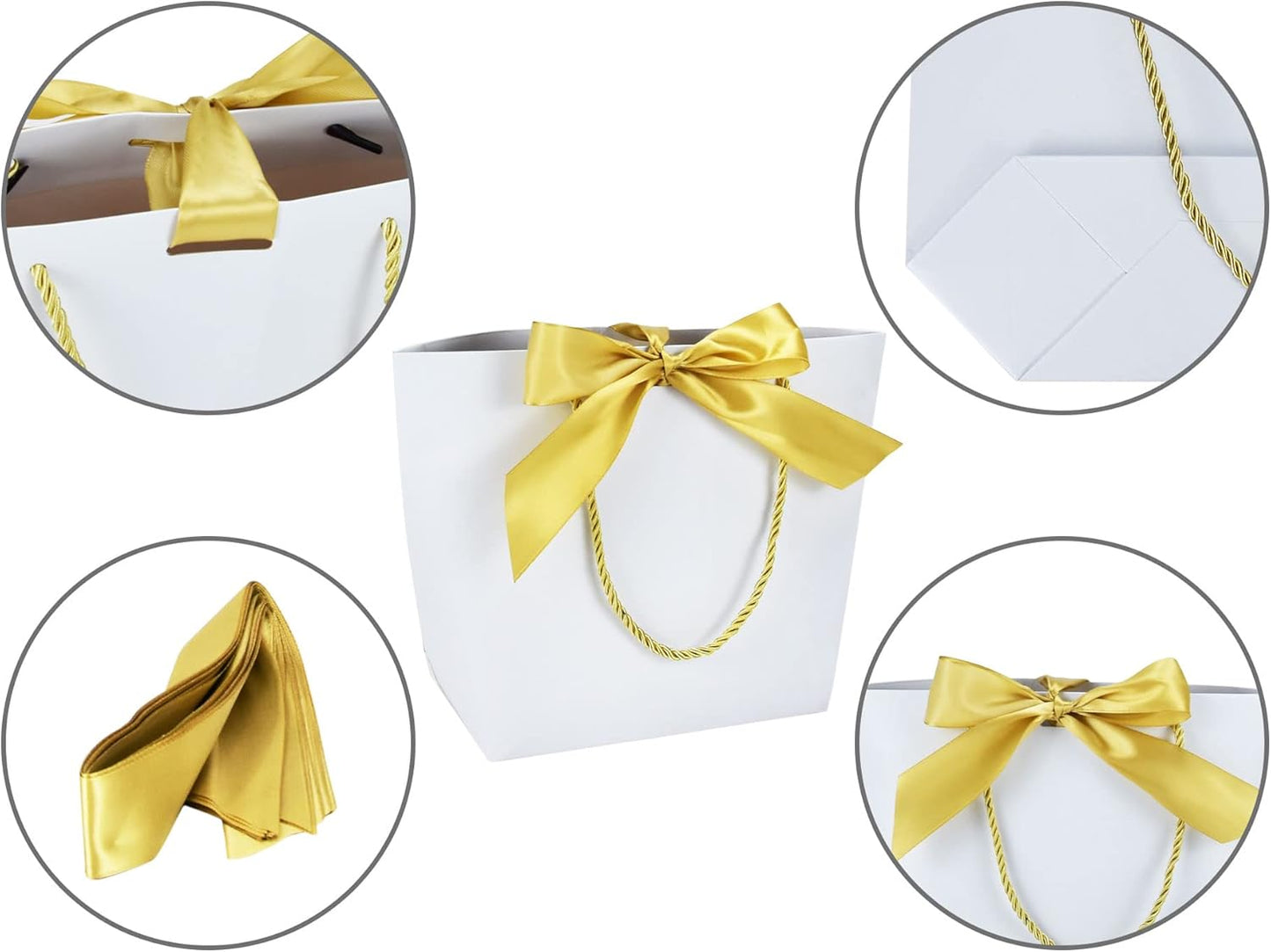 HUAPRINT Gift Bags with Handles,7.48×3.54×7.9 inches,Party Favor Bags with Bow Ribbon,12Pcs White Paper Bags for Birthday Wedding Bridesmaid Present Celebration Holiday