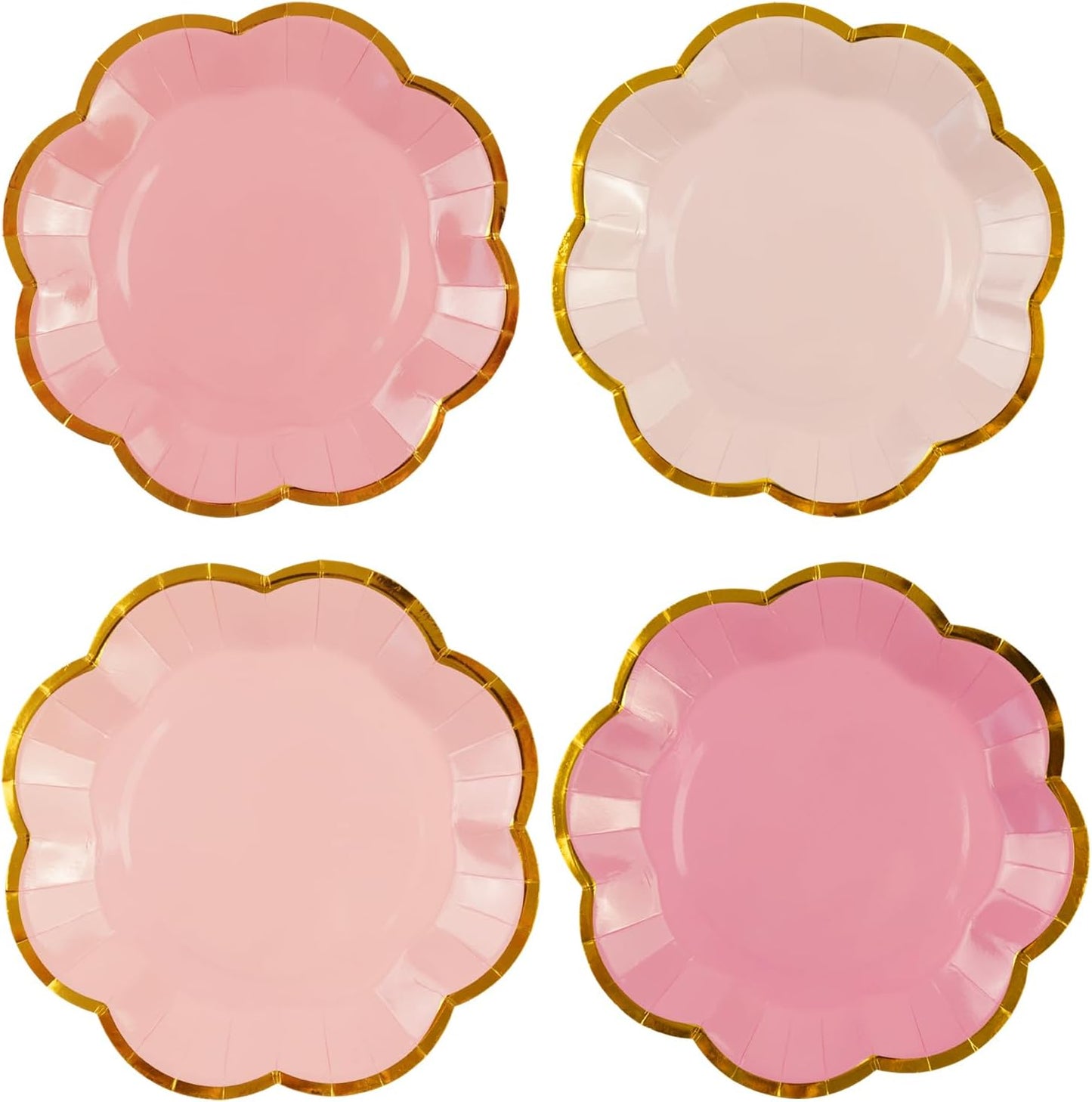 48Pcs Light Pink Scalloped Party Plates - 7inch Gold Foil Gradient Pink Dessert Paper Plate Disposable Cake Plates for Birthday Bridal Baby Shower Wedding Party Decorative Supplies