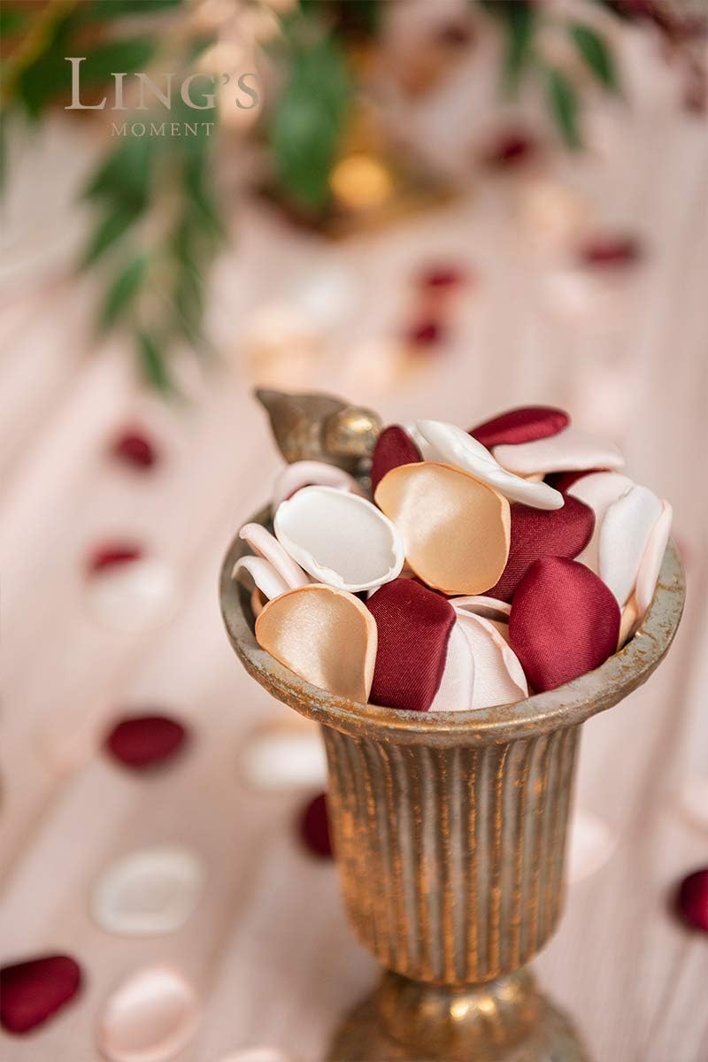 Ling's moment Rose Petals, Silk Flower Petals for Wedding/Aisle/Flower Girl Baskets/Table Centerpiece Décor,etc.Burgundy Gold White 200pcs