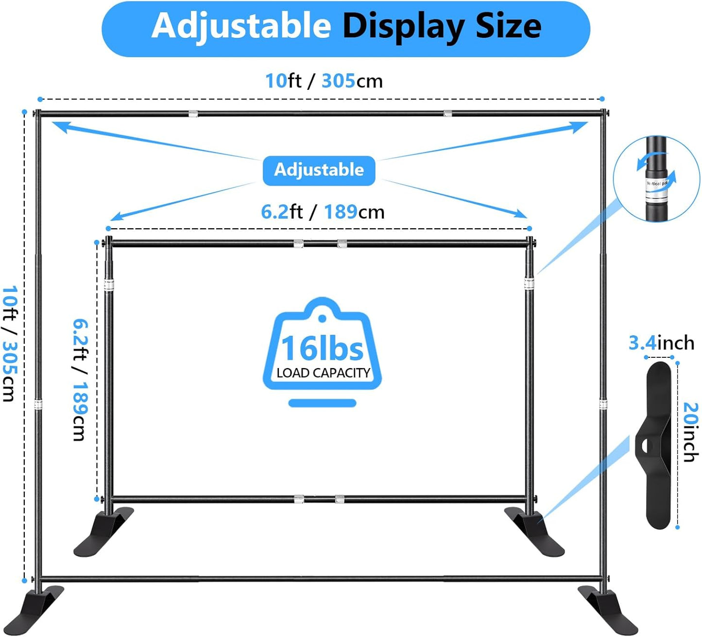 SLOW DOLPHIN Photo Backdrop Banner Stand 10 x 10 Ft Photography Background Stand with Adjustable Telescopic Tube Step and Repeat Frame Stand for Parties Wedding Photo Booth Trade Show,Carrying Bag