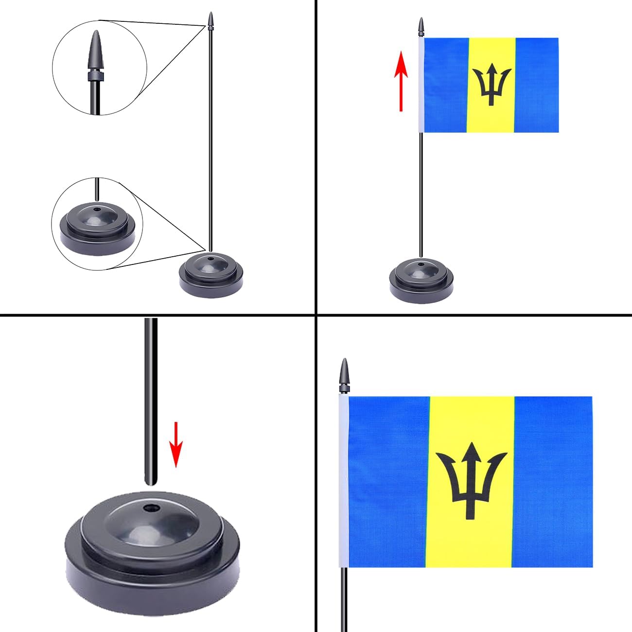 WXTWK 2 Pack Barbados Flag Barbados Deluxe Desk Flag Set - Mini Small Barbadians Table Office Flags with Black 12" Solid Pole Stand Base Classroom Meeting Desktop Decorations