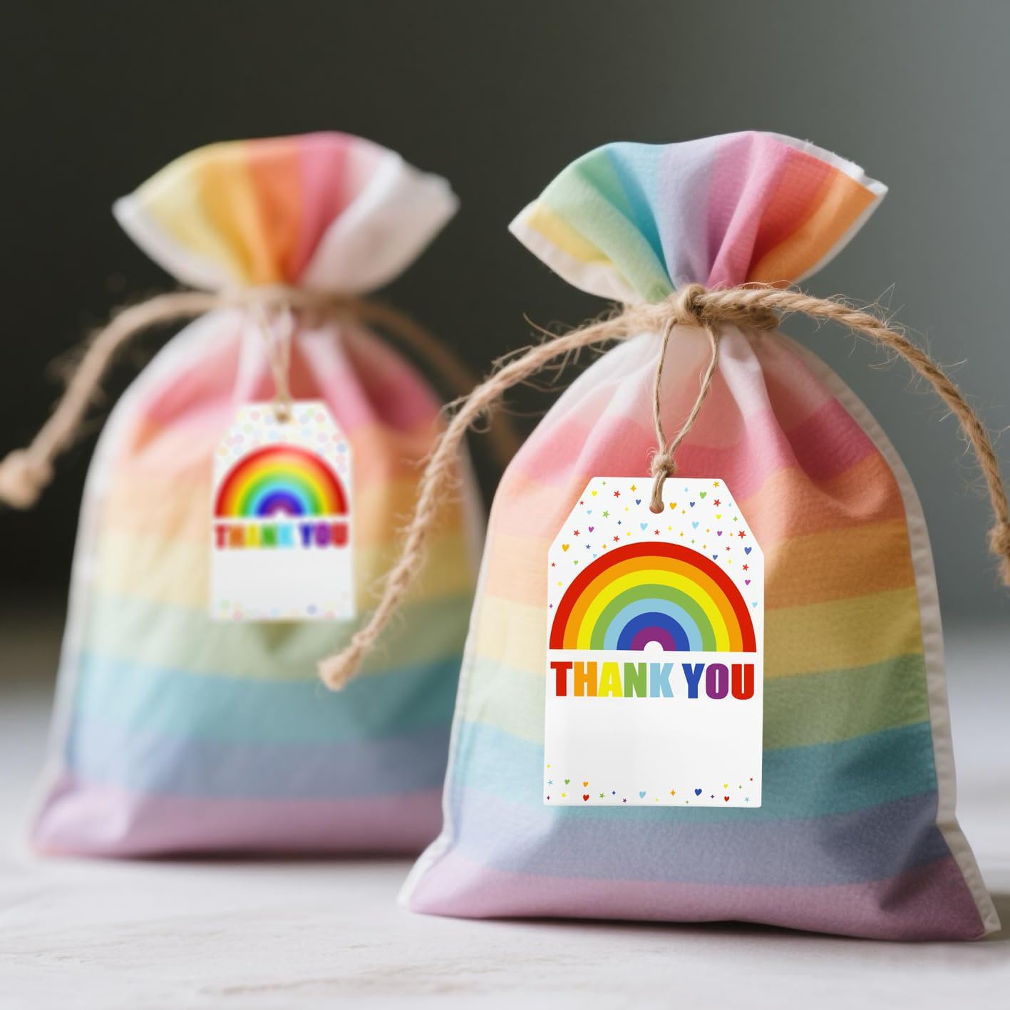 100Pcs Rainbow Heart Gift Tags with String Large Thank You Gift Tags Presents with 65 FT Jute Twine Personalized Tags for Wedding Baby Shower Birthdays Party Gift Wrap Tags