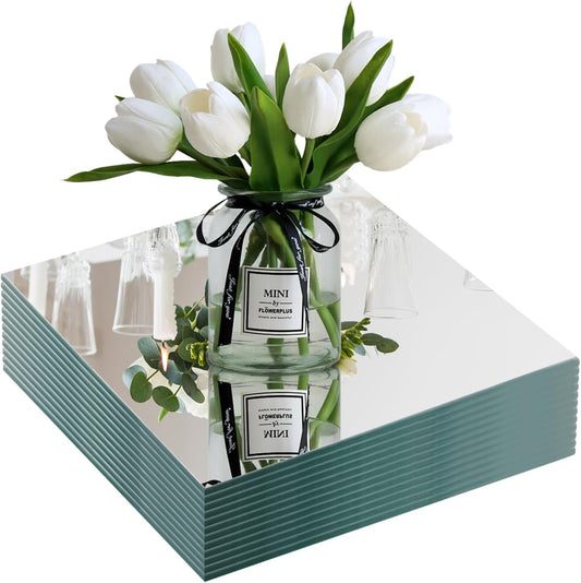 Square Glass Mirror Centerpieces, 12Pcs 12" Mirror Centerpieces for Tables, Glass Trays for Wedding Decorations, Parties, Baby Shower