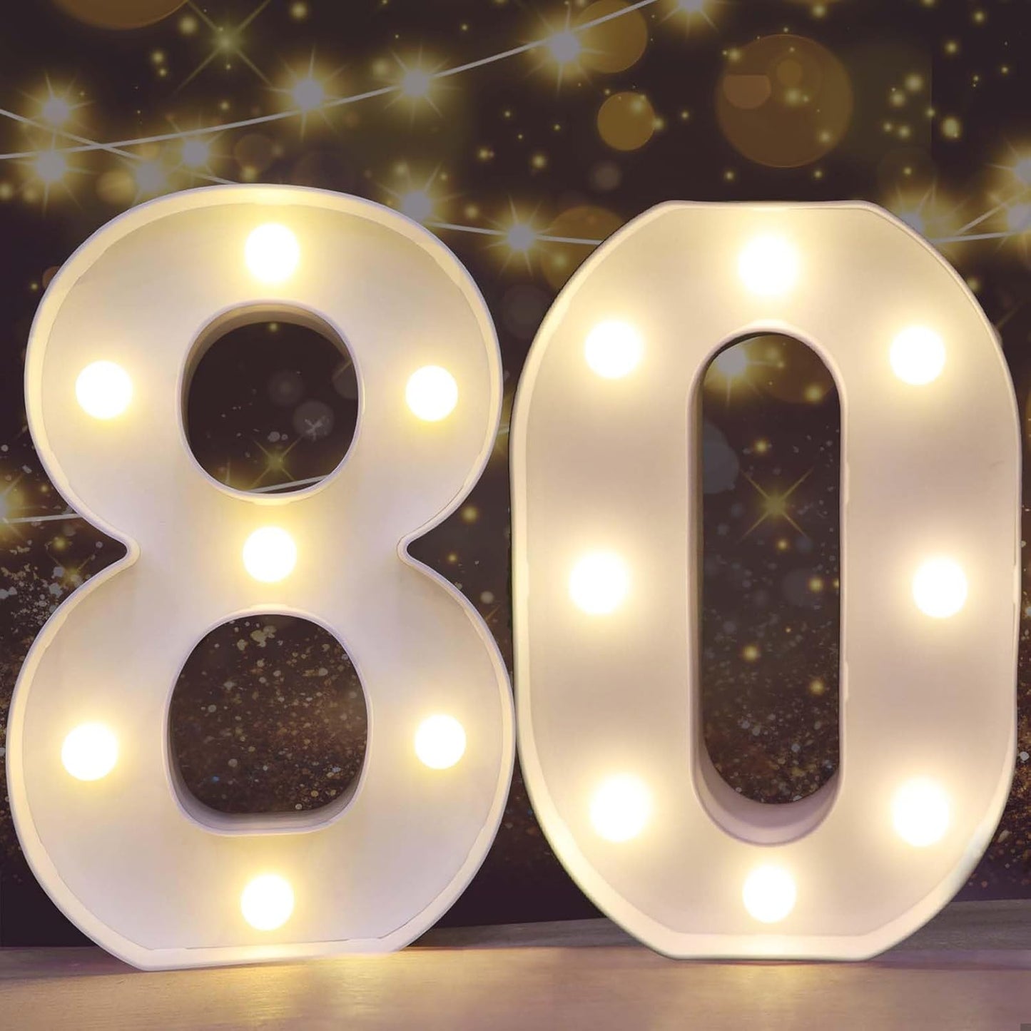 Pooqla Decorative LED Light Up Number Letters, White Plastic Marquee Number Lights Sign for 80th Birthday Party Wedding Decor, Battery Operated (80)