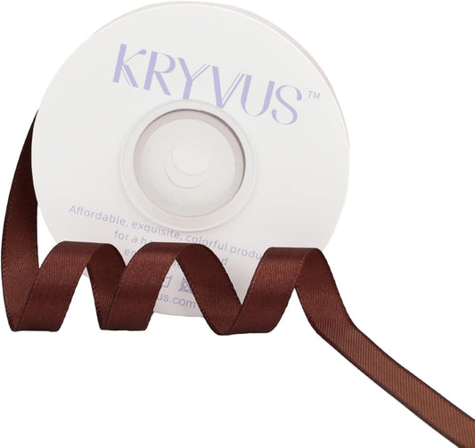 Coffee Brown Satin Ribbon 3/8 inch X Continuous 25 Yards, Single Face Polyester Ribbon Perfect for Gift Wrapping, Flower Bouquet, Wedding Decor, Crafts, Bow Making, Sewing and More