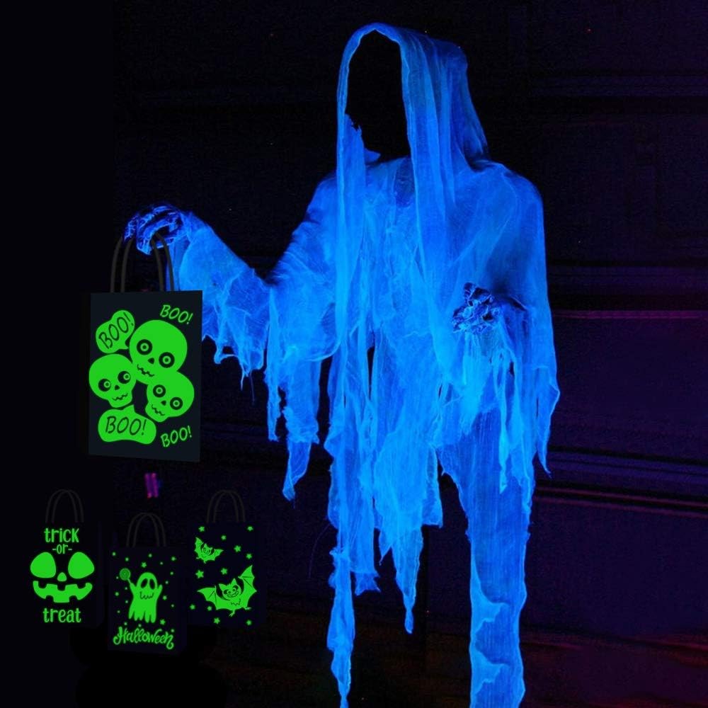 16 PCS Halloween Treat Bags for Kids Trick or Treat Candy Bags, Glow in The Dark Bags with Handles for Halloween Party Favors