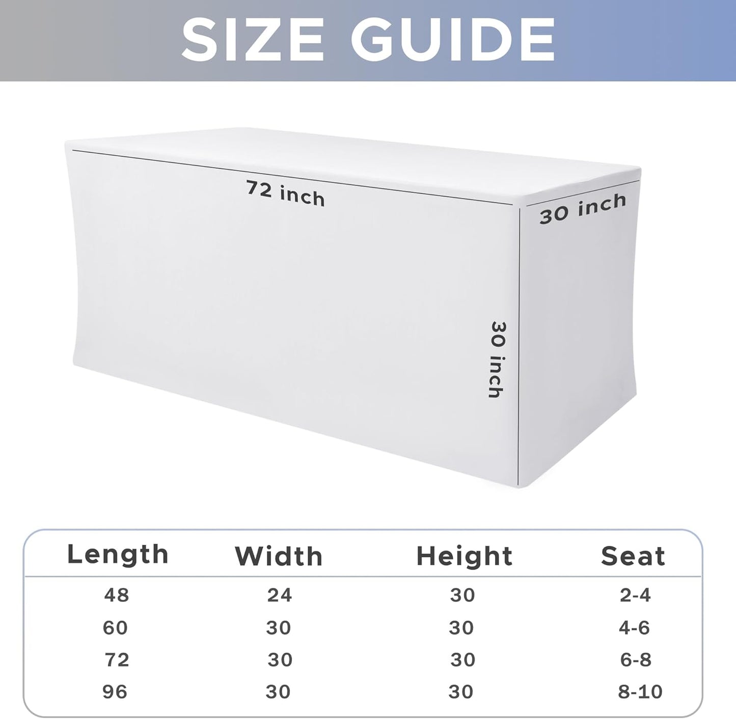 Nasitos White Fitted Table Covers for 6 Foot Tables - 72 x 30 Inch - 6 Pack Stretch Spandex Rectangle Table Clothes, Polyester Fabric Tablecloths for Parties, Trade Show, Craft Show, Birthday