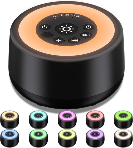 Sleepbox Sound White Noise Machine with 25 Soothing Sounds and 10 Colors Warm Night Light 4 Brightness Levels 32 Volume Levels 5 Timer and Memory Function Perfect for Baby Kids Adults Seniors Sleeping