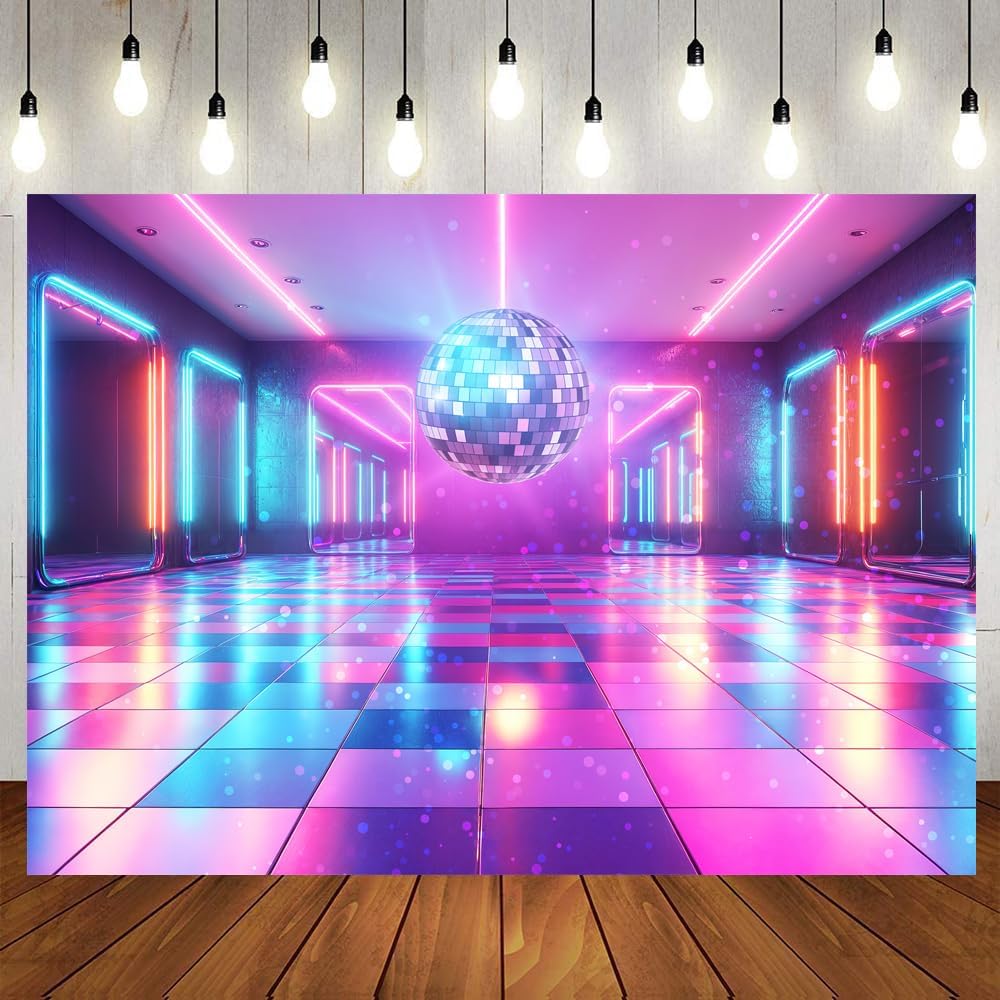 Disco Decorations Backdrop, Retro Glow Party 70s 80s 90s Theme Stage Dance Background Disco Party Decoration, Polyester Banner PartyBackdrop for Birthday Prom Portrait Photo Props 15x10FT