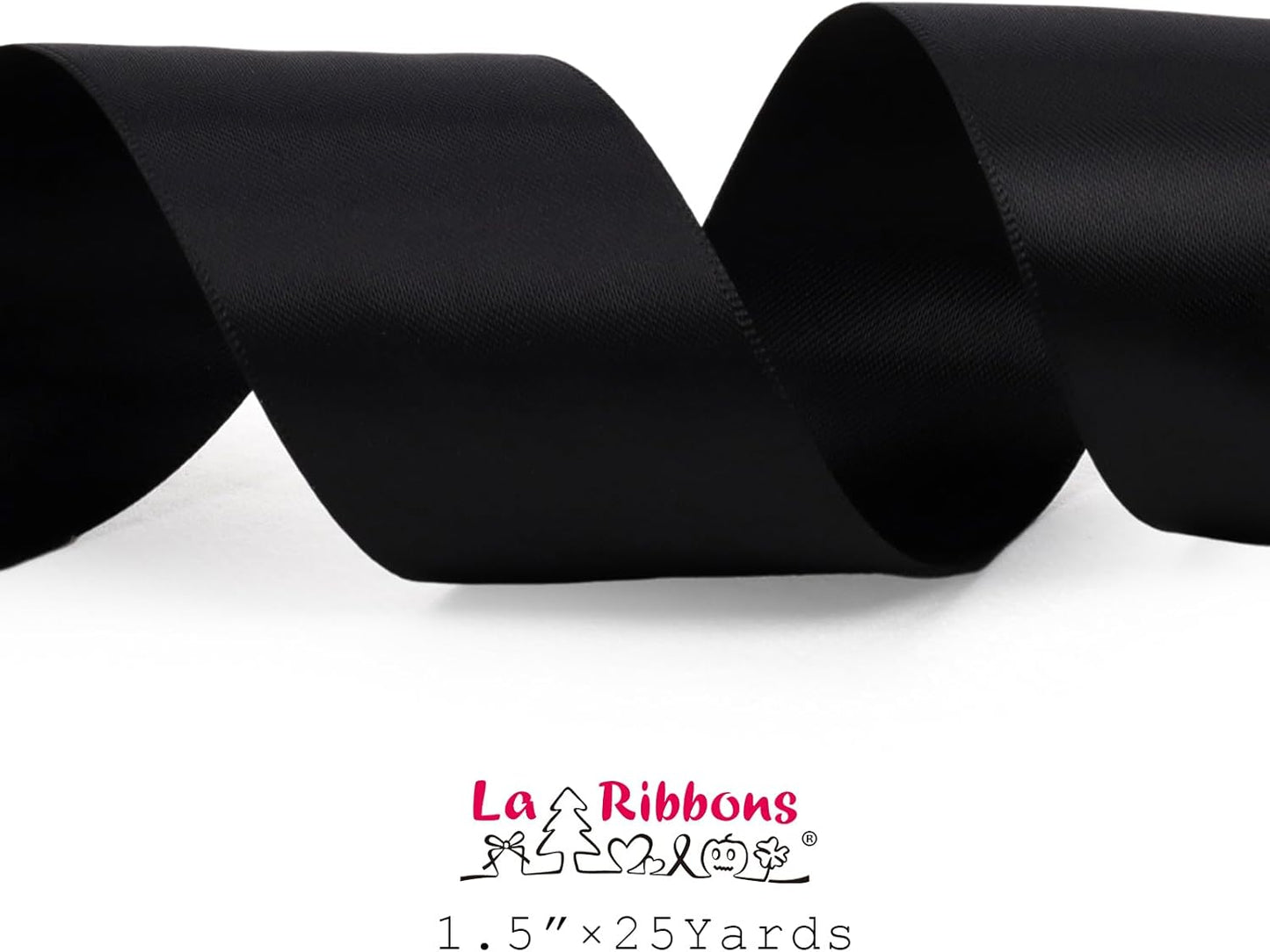 LaRibbons 1 1/2 Inch 25 Yard Double Faced Satin Ribbon,Black Satin Craft Fabric Ribbon for Gift Wrapping Floral Bouquets Wedding Party Decoration