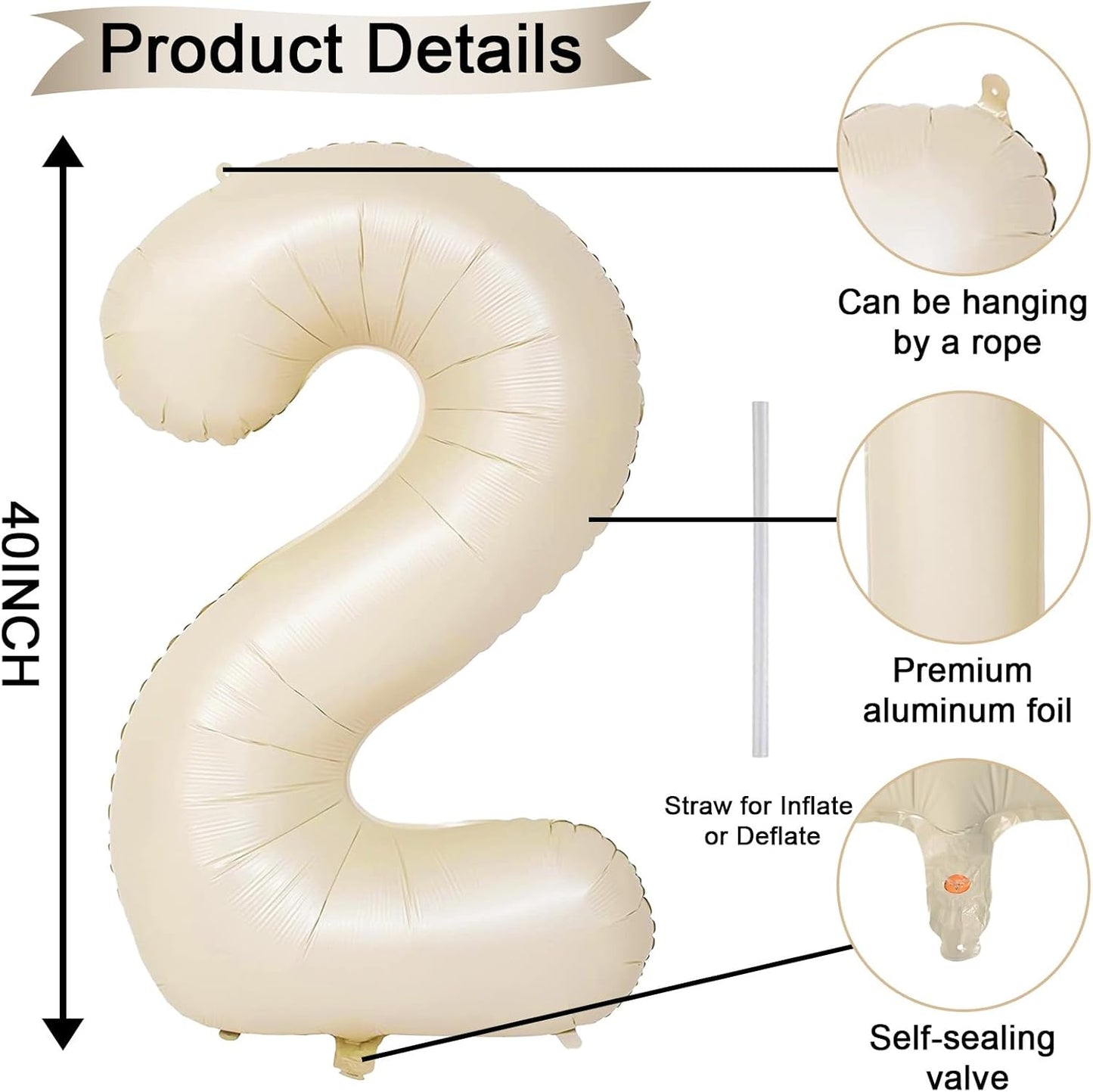 Beige 25th Birthday Balloons Number 25, 40 Inch Large Foil 2 & 5 Numbers Balloons, Cream Giant Maya Helium Balloon for Women Men Birthday Anniversary 2025 New Year Party Decorations