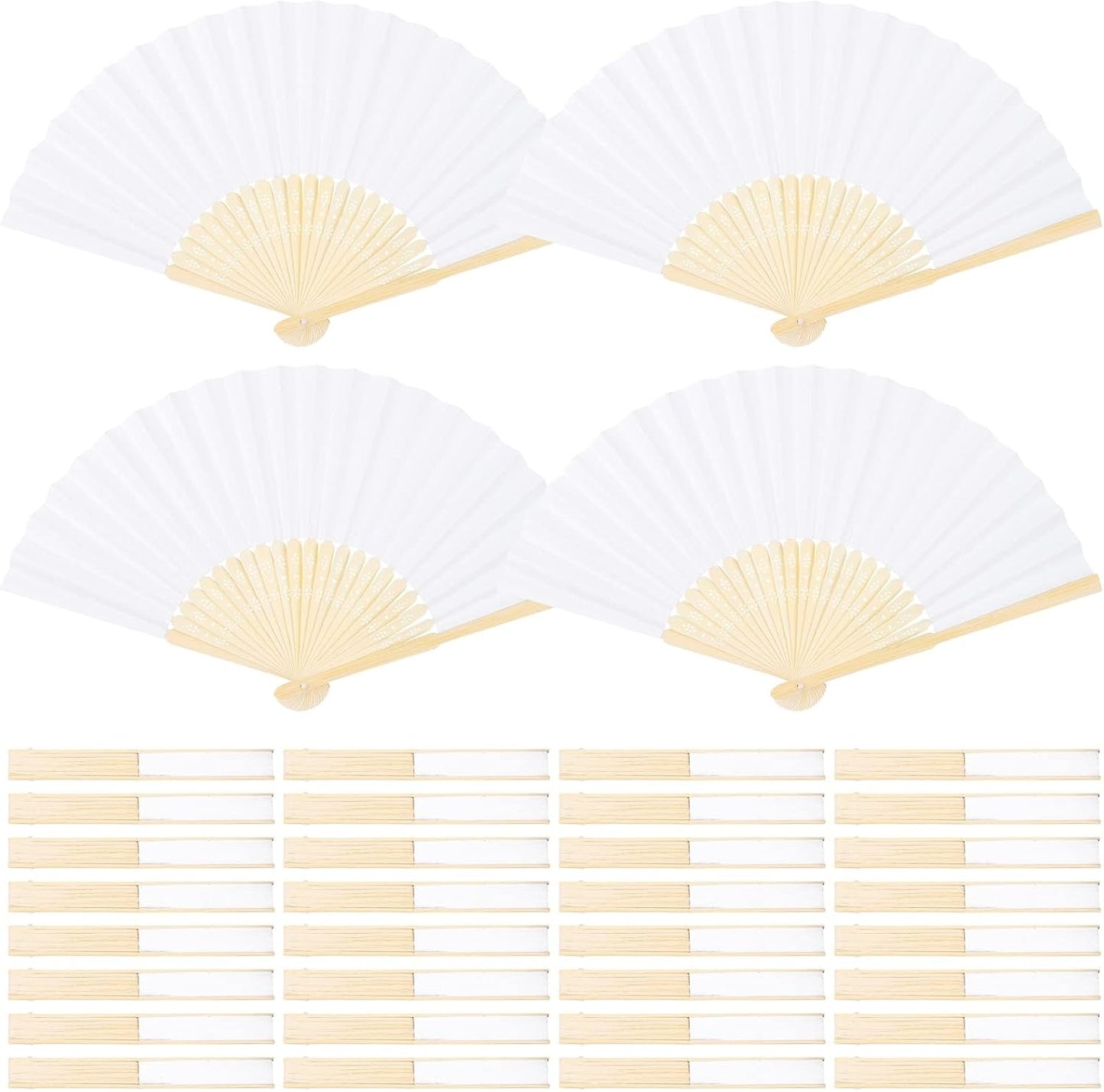 Aneco 36 Pieces Handheld Paper Fans Paper Folding Fans with Bamboos for Wedding Gift, Party, Home, DIY, White