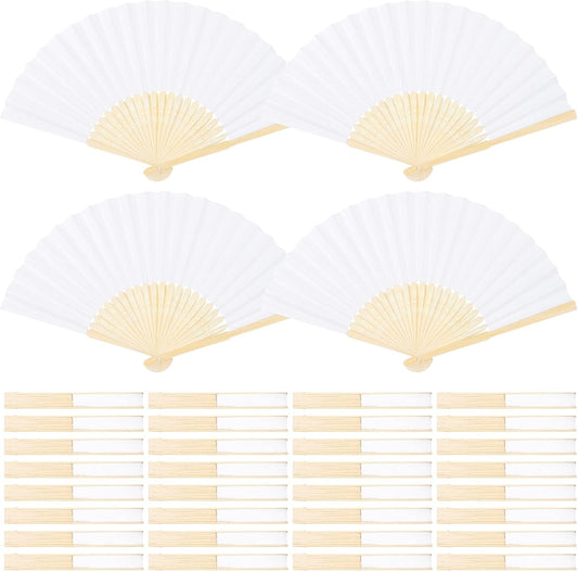 Aneco 36 Pieces Handheld Paper Fans Paper Folding Fans with Bamboos for Wedding Gift, Party, Home, DIY, White