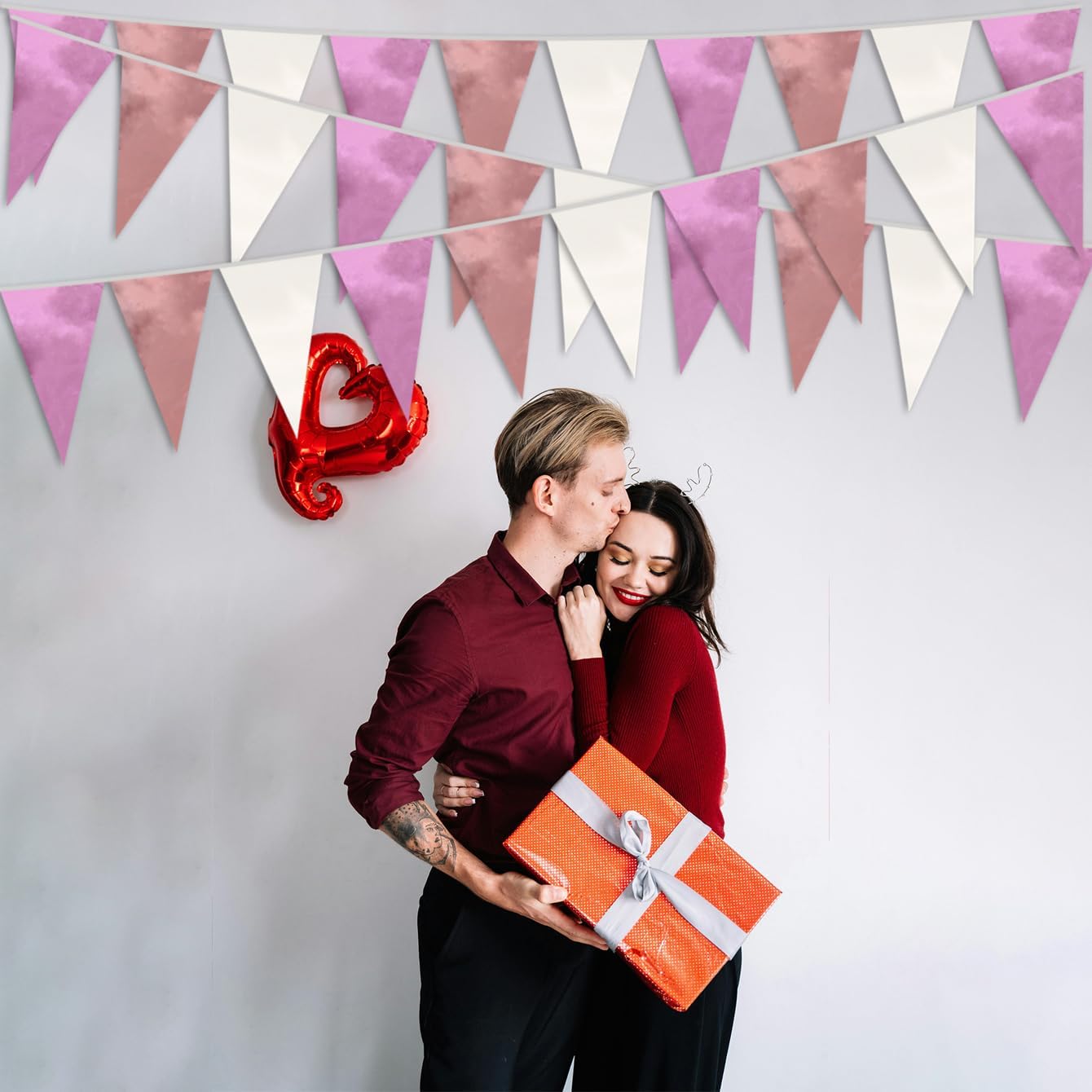 20M/65FT Rose-Gold Pink Triangle Pennant Banner Flag Metallic Fabric Bunting Garland for Christmas Graduation Wedding Engagement Anniversary Bachelorette Birthday Bridal Shower Hen Party Supplies