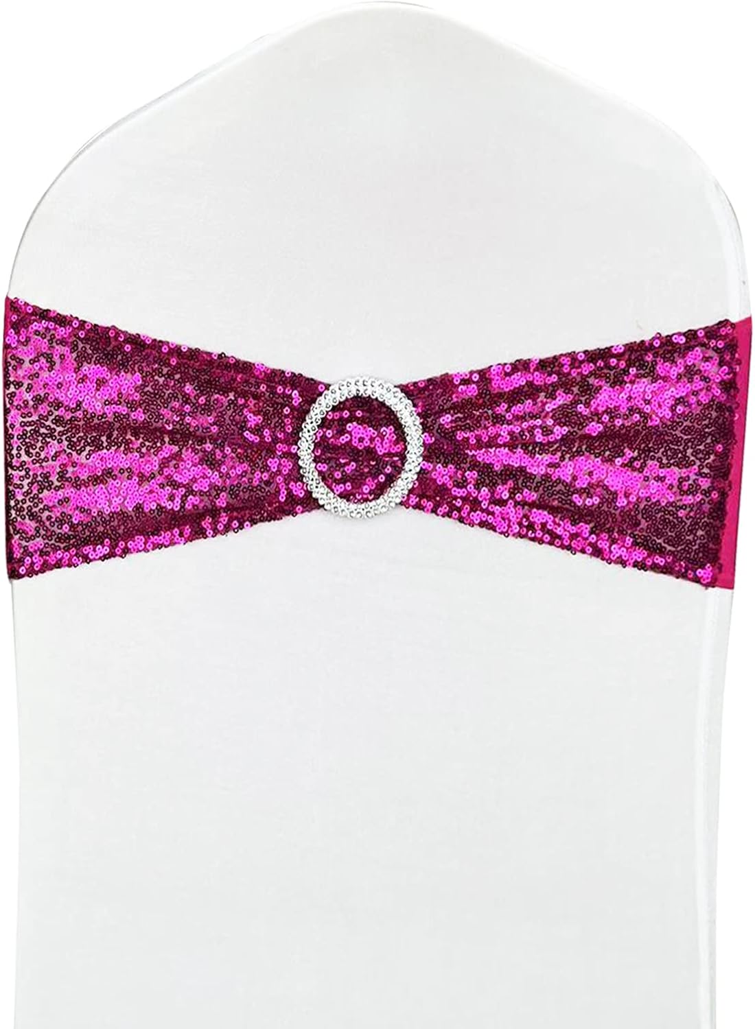 25 Pcs Sequin Chair Sashes Stretch Chair Bands Spandex Polyester Bows for Party Hotel Wedding Banquets Decoration - Magenta