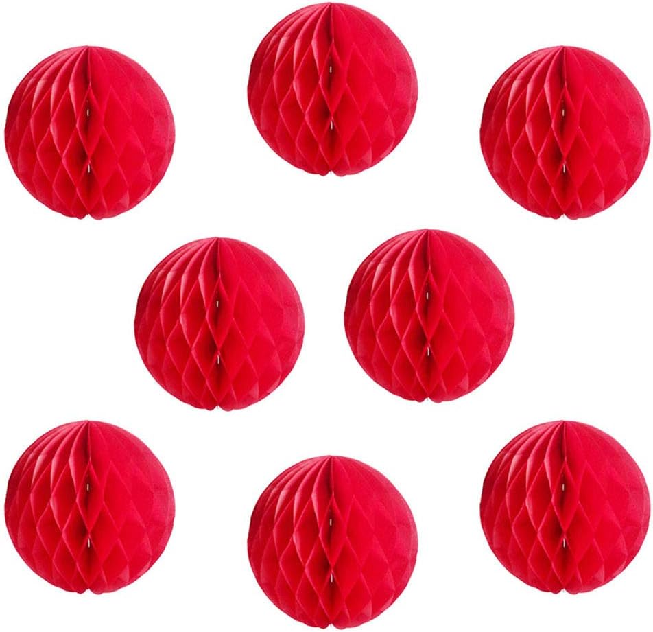 8pcs 10 inch Paper Honeycomb Balls Decorative Tissue Pom Poms Flower Art Hanging Balls for Birthday Wedding Nursery Baby Shower Home Decor (10inch, Red)