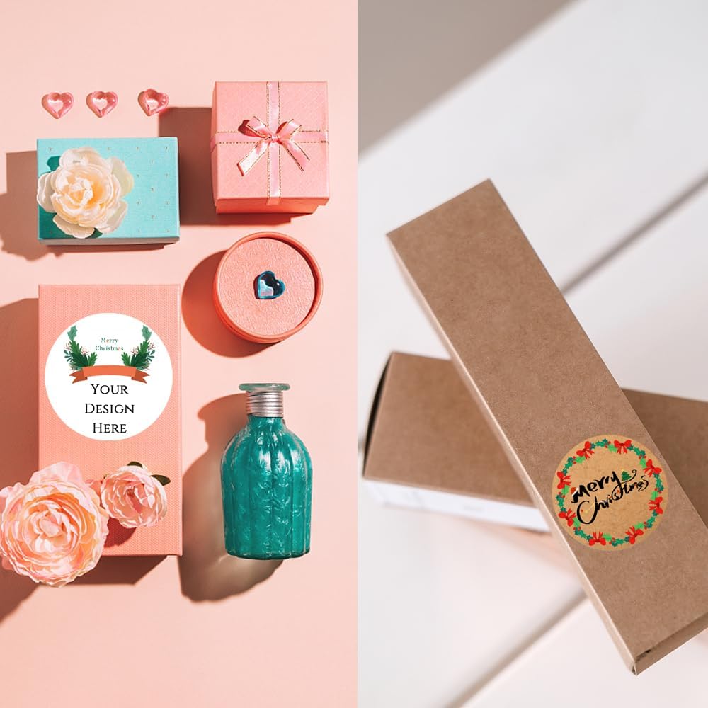 100-1000pcs Custom Stickers Merry Christmas Stickers Personalized Labels Adhesive Xmas Decorative Envelope Seals Stickers for Cards Gift Boxes(Round-3)