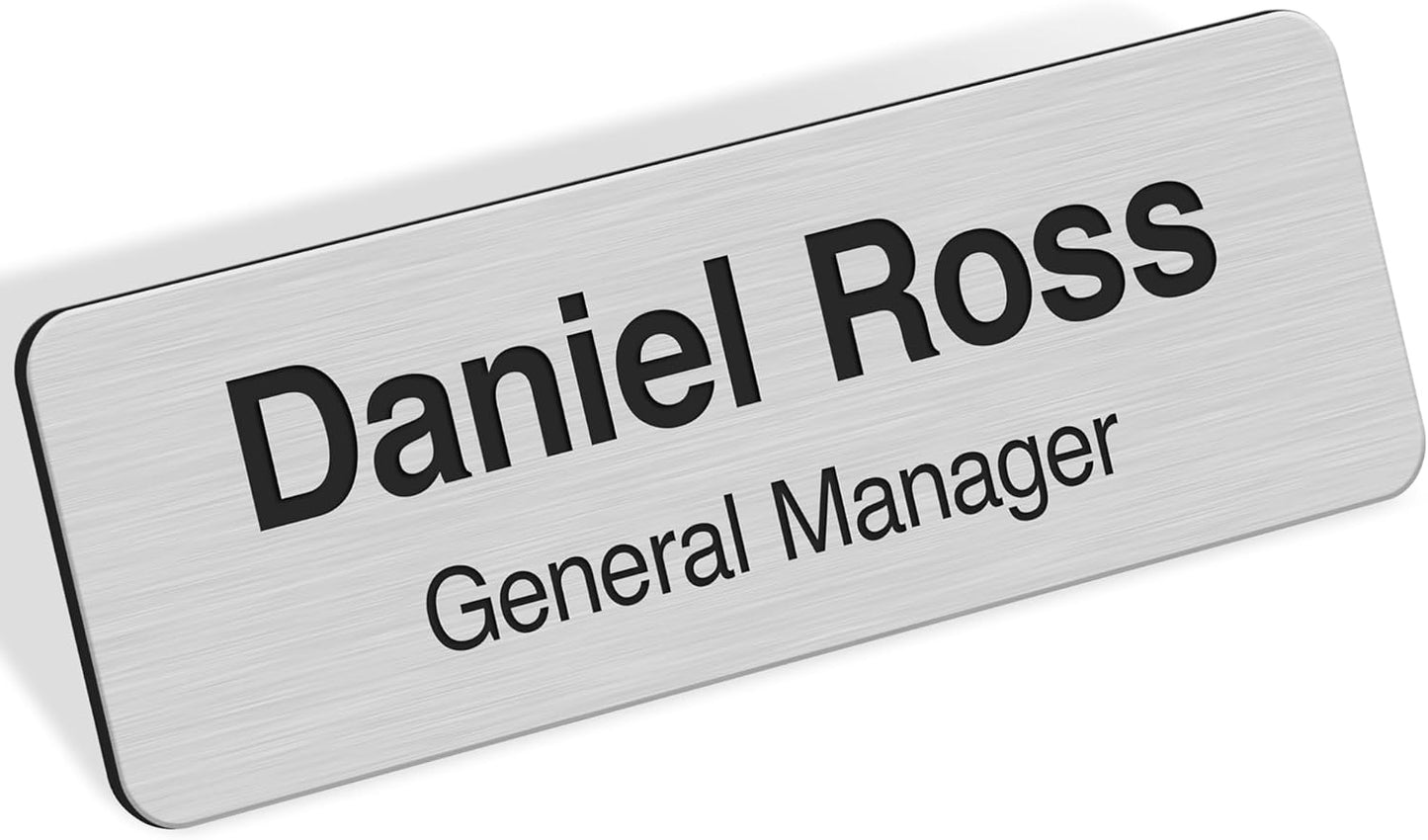 Name Tag, Magnetic Brushed Aluminum Name Tags, Personalized Name Tags, 1x3 Inches, Durable Engravable Impact Material, Made in The USA by My Sign Center