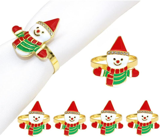 Snowman Napkin Rings Set of 6, Christmas Party Napkin Holder Buckles, Thanksgiving Xmas Napkin Rings (Red, One Size)