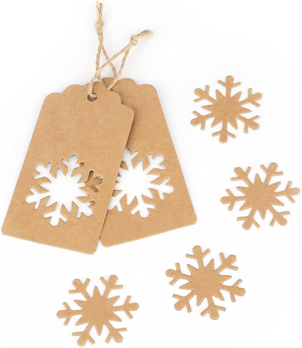 jijAcraft Christmas Gift Tags - 100Pcs Christmas Tags with String, Blank Xmas Name Labels, Kraft Paper Hollow Trees, Rudolph, Snowflake Shapes Holiday Labels for Xmas Party Favors, DIY Crafts, Jar