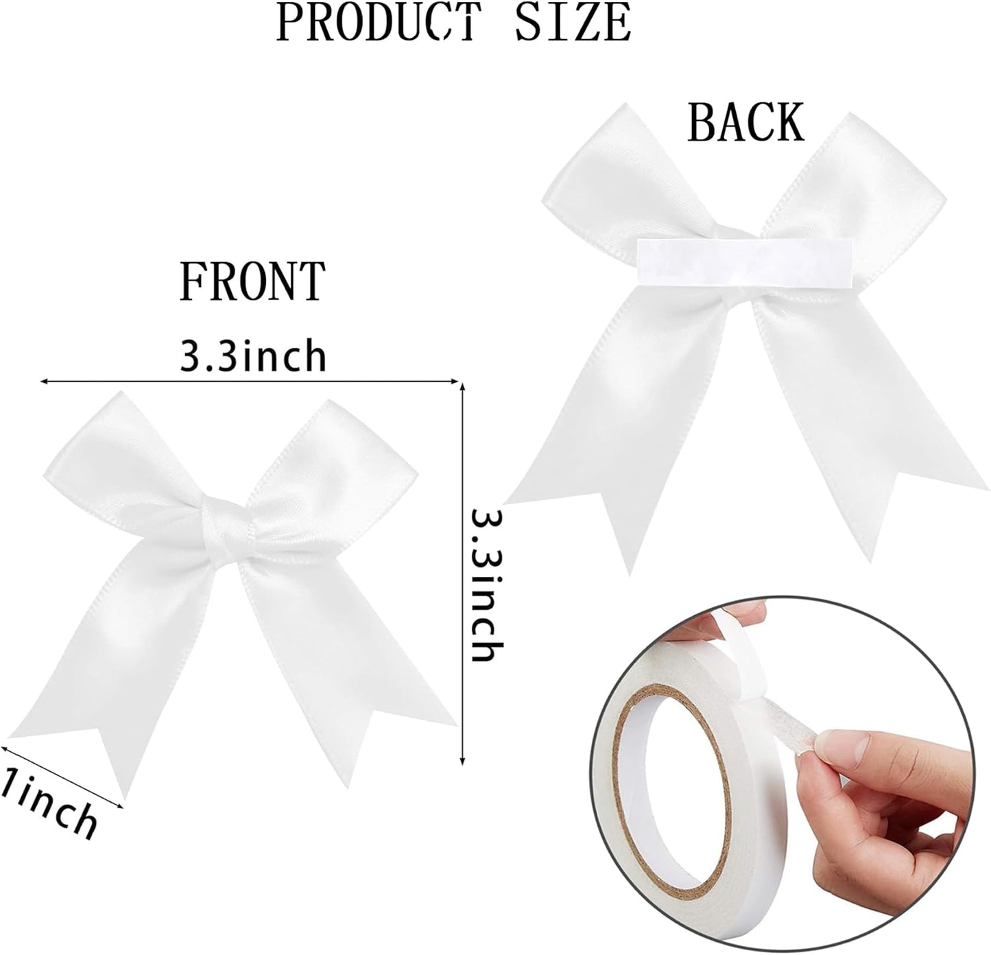 50 Pieces Gift Wrap Bows Premium Satin Ribbon Bows 3.3 Inch Craft Bows for Gift Wrapping DIY Treat Bags Holiday Gifts Bag Party Decorations, Wedding Decor Christmas Birthday Presents (White)