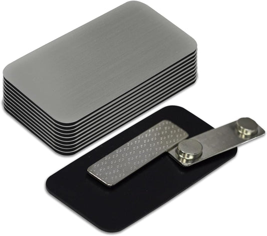 Name Tag/Badge Blanks - 10 Pack - Brushed Silver 1-1/2" X 3", Round Corners, Magnetic Backing