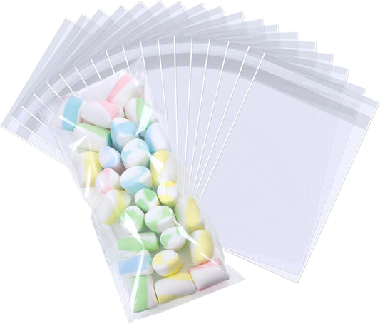 PigPotParty 4''x 9" Clear Plastic Cellophane Gift Wrap Bags, 100 Pcs Small Self Sealing Cookie Bags for Gift, Party favor, Candy, Treat, Goodies, Snack, Self Adhesive Resealable
