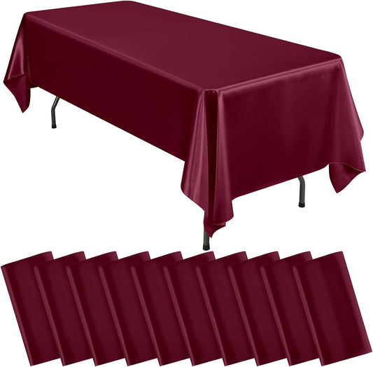 10 Packs Satin Tablecloth 57 x 108 Inch Burgundy Rectangular Table Cloth Silk Tablecloth Smooth Fabric Overlay Satin Table Cover Decoration for Wedding Party Banquet Events