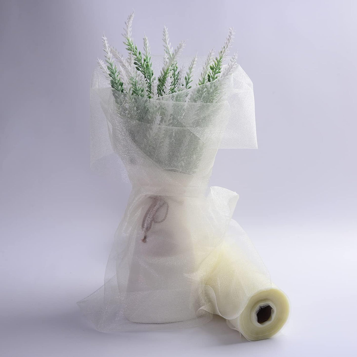 Crystal Organza Fabric Tulle - 16" by 50 Yards Sheer Fabric for Wedding Party Decoration Bridal Shower Tutu Roll Netting Spool Ribbon Wrapping (Ivory)