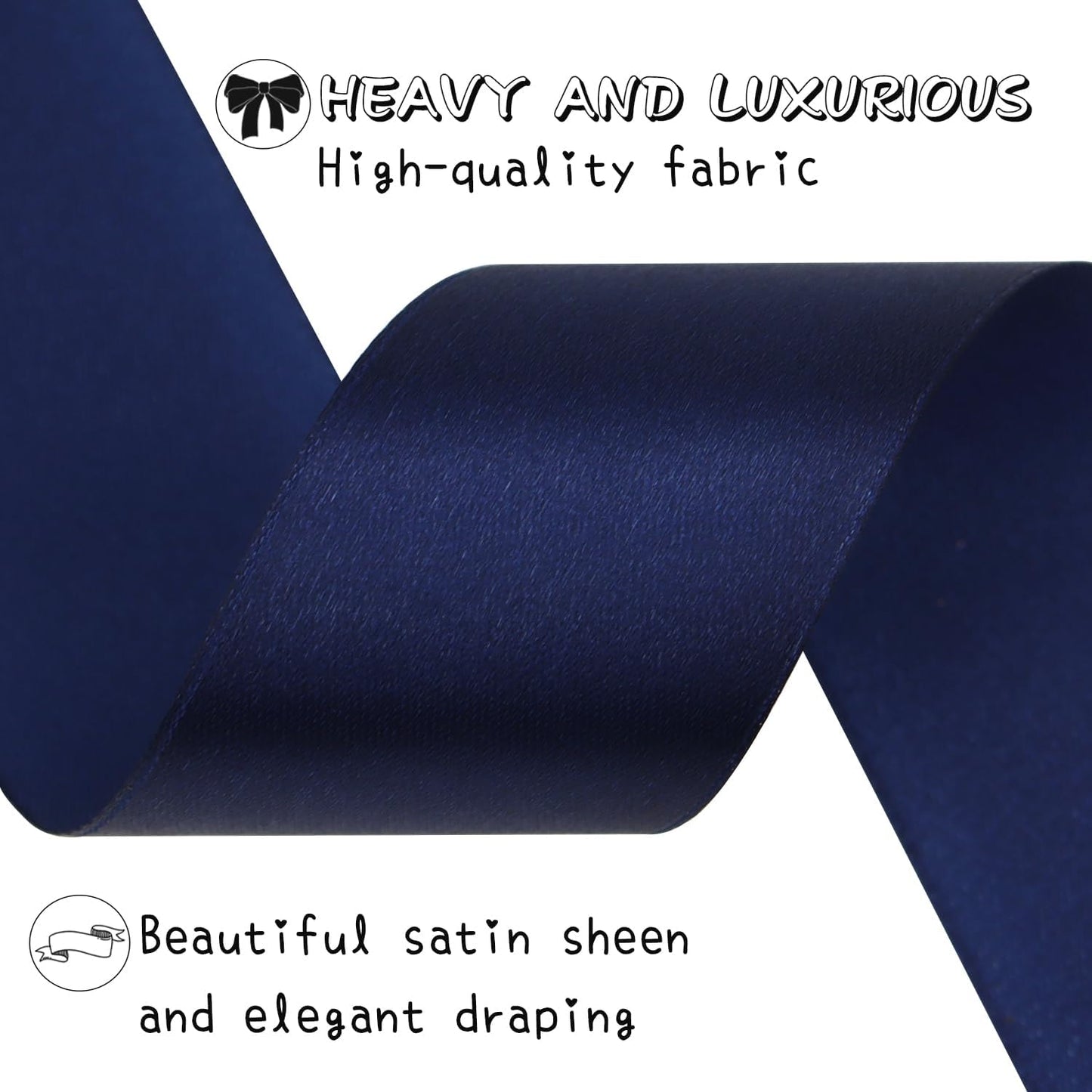 Deep Blue Solid Satin Ribbon 1-1/2 Inch 50 Yards Solid Polyester Fabric Ribbon for Gift Wrapping Wedding Christmas Baby Shower Birthday Party Decoration Handmade Immortal Flower Craft