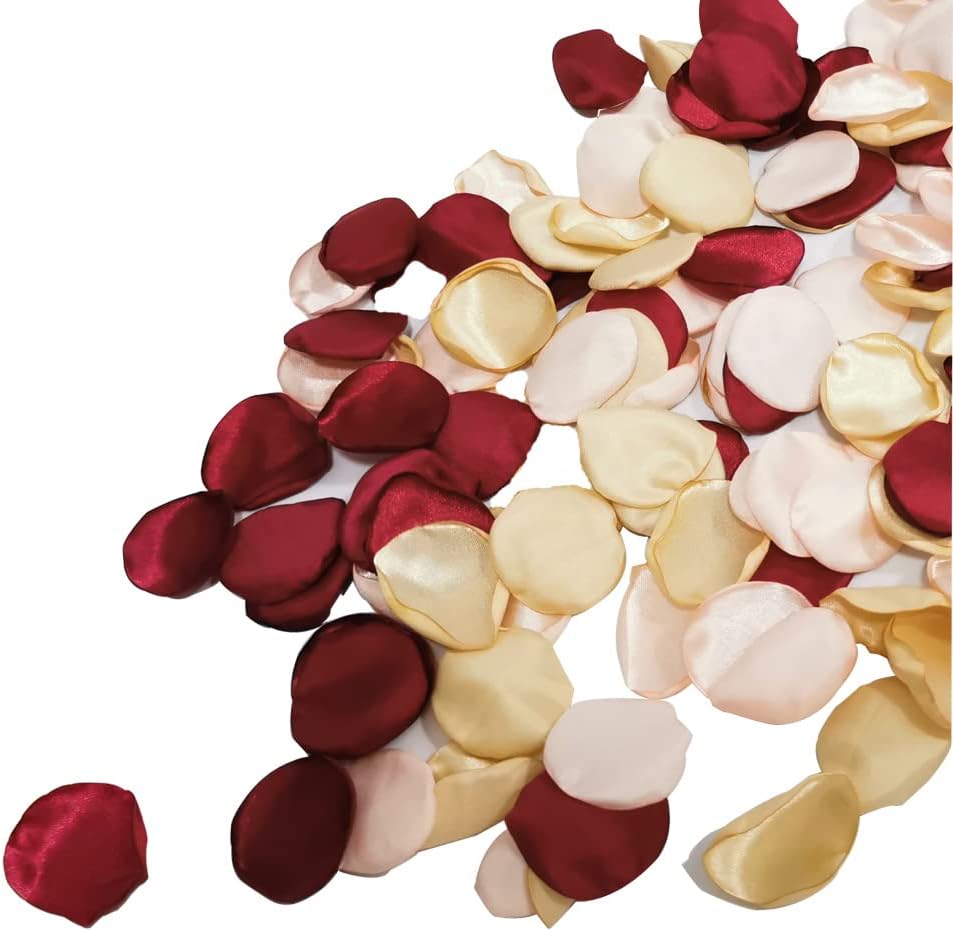Silk Rose Petals 200PCS Flower Girl Petals Flower Petals for Wedding Cake Table Centerpieces Romantic Night Scatter Petals (Burgundy Gold Pink)
