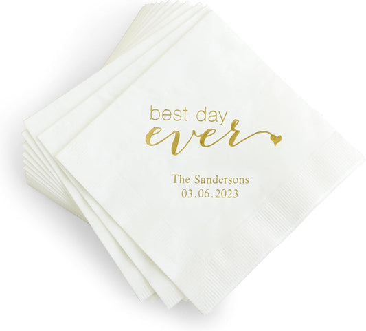 Weddingstar Personalized Printed Paper Napkins 3-Ply 50 Pack - Cocktail White