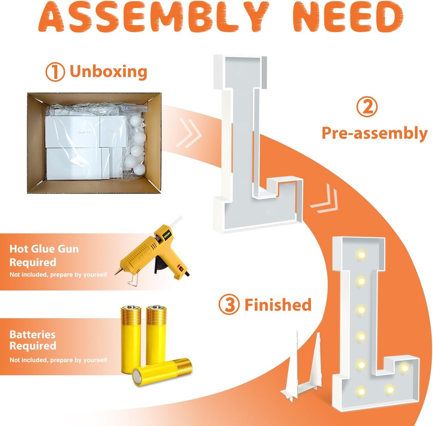 3FT Marquee Light Up Letters L, Marquee Letters for Birthday Baby Shower Wedding Decorations, Light Up Letter for Engagement Party LOVE Decor Holiday Party Decorations