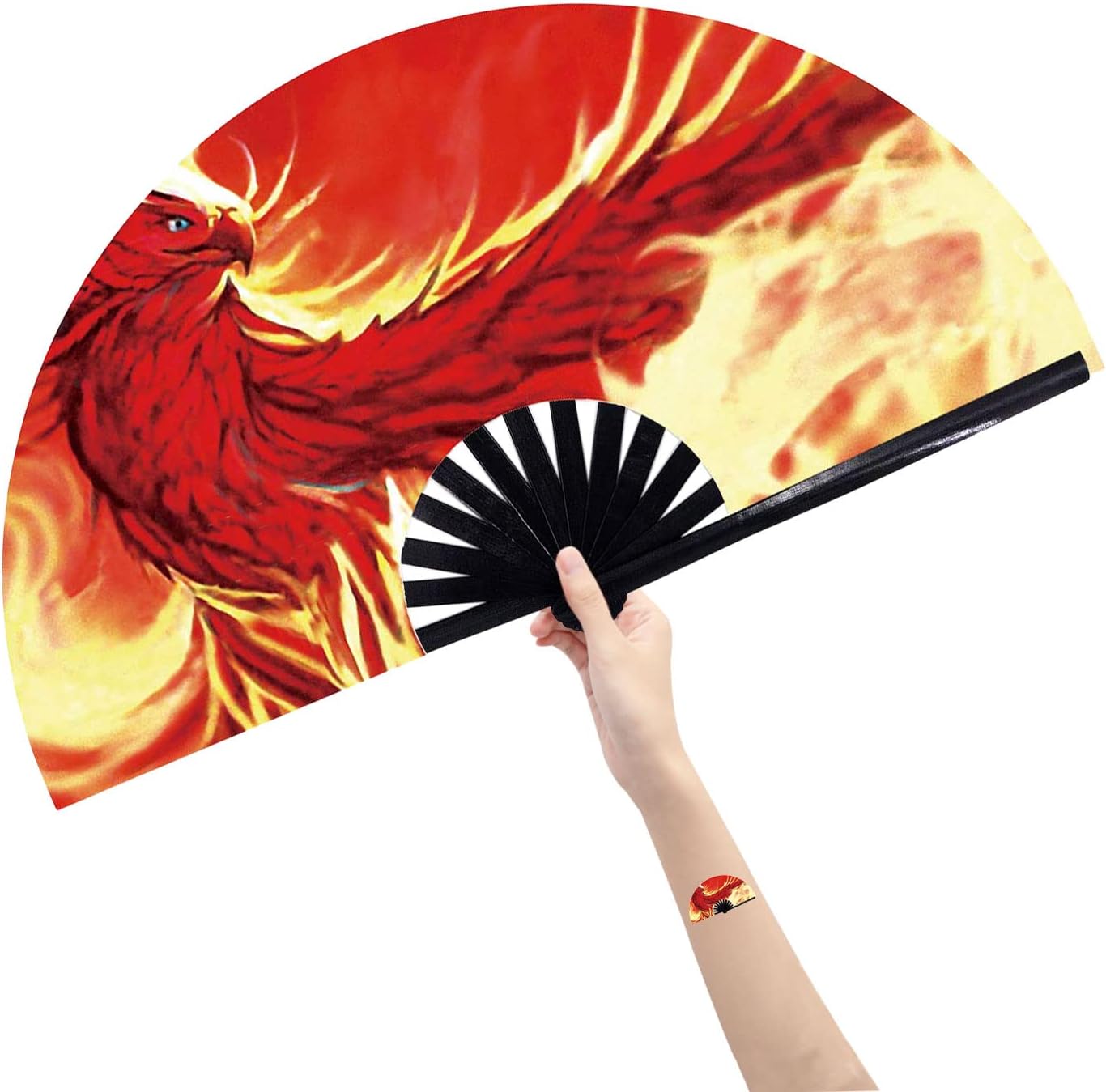 Amajiji Large Folding Hand Rave Fan Popping Fan for Line Dancing Clacking Fans for Boots On The Ground Dance,Party,Decoration,Festival (Firehawk)