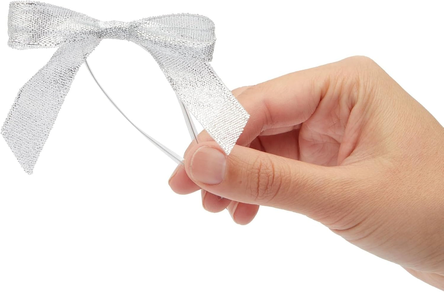 Bright Creations Mini Silver Ribbon Bows - 3-Inch, Silver, 100 Count, Polyester Satin - Twist Tie Bows for Treat Bags, Party Favors & Crafts