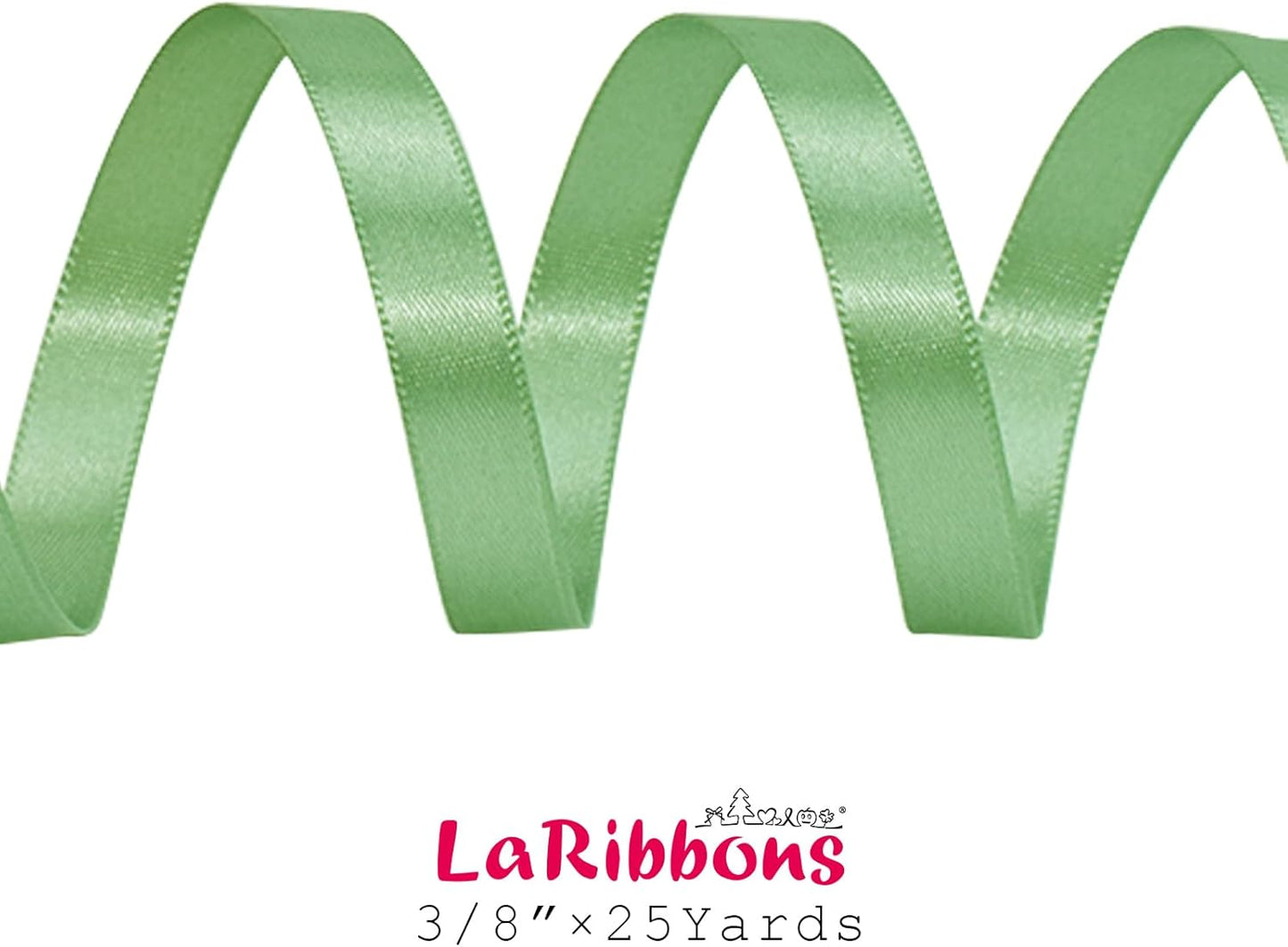 LaRibbons Sage Green Ribbon 3/8 Inch 25 Yards Luxury Double Faced Green Silk Ribbon for Flower Bouquet Crafts Gift Wrapping Wedding Party Decoration