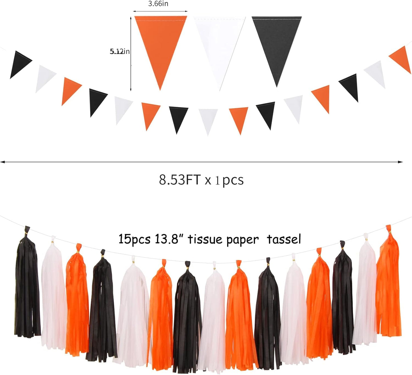 Black White Orange Halloween Party-Decorations - 23pcs Tissue Pom Poms Streamers,Tassel Garland Banner,Graduation 2025 Birthday Wedding Baby Bridal Shower Decor Bunting Lasting Surprise