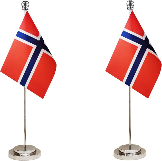 Norway Norwegian Deluxe Desk Flag Set Small Mini Miniature Norway Norwegian Table Desktop Flags,Festival Events Celebration,Office Decoration-2 Pack
