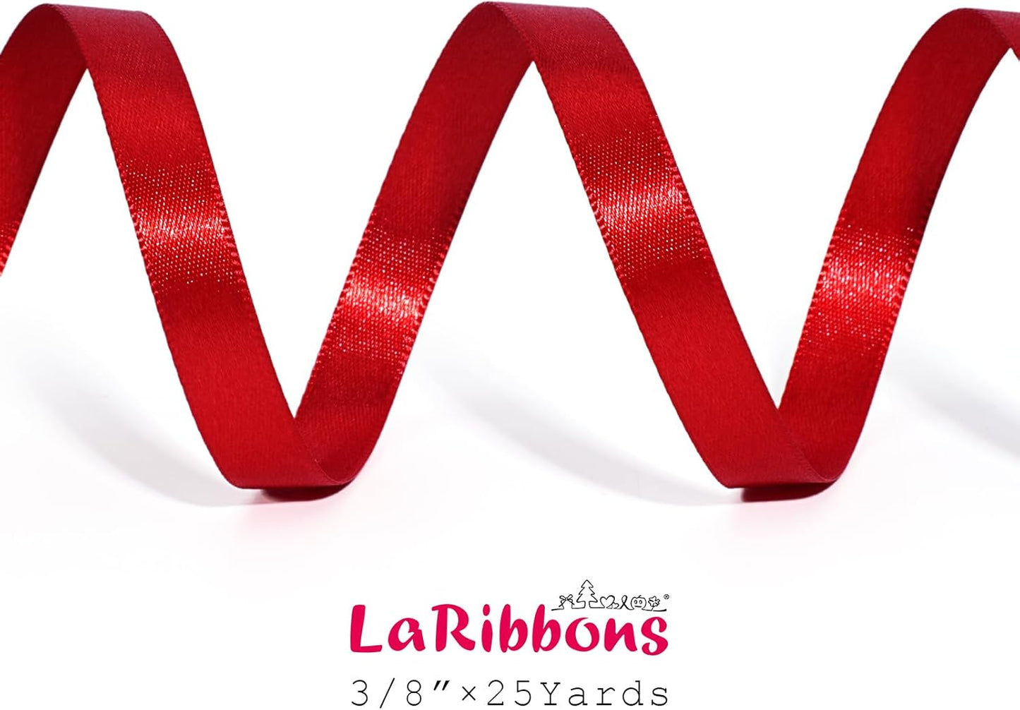 LaRibbons Bright Red Satin Ribbon 3/8 Inch 25 Yards Luxury Double Faced Red Ribbon for Gift Wrapping Flower Bouquet Crafts Wedding Party Christmas Decoration