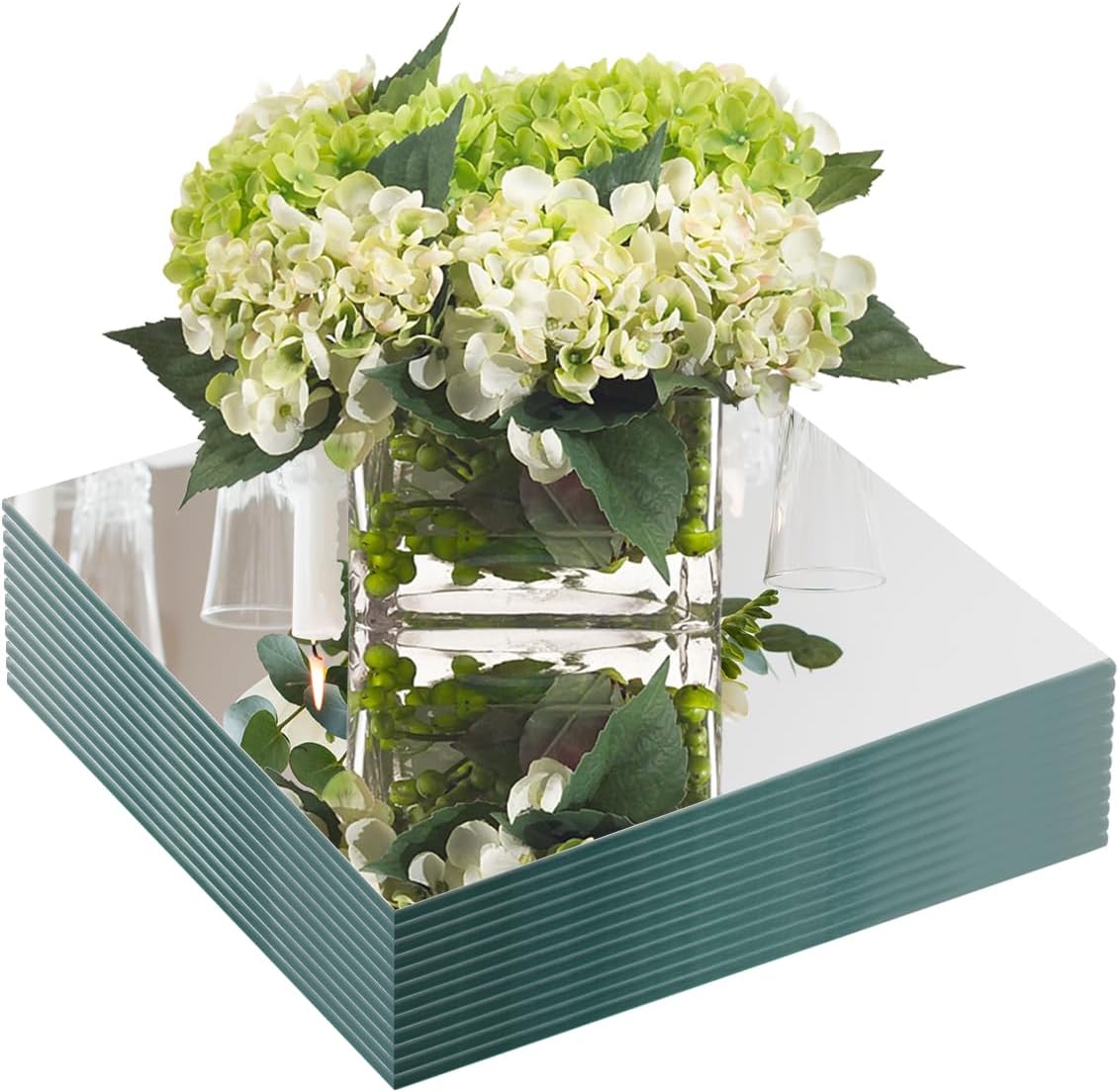 JAMBALAY 8" Square Mirror Centerpieces for Tables, Glass Mirror Plates for Table Centerpieces, Mirror Tray for Wedding & Party Decorations, 2mm Set of 12 Mirror Table Centerpieces for Tables