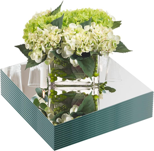 JAMBALAY 8" Square Mirror Centerpieces for Tables, Glass Mirror Plates for Table Centerpieces, Mirror Tray for Wedding & Party Decorations, 2mm Set of 12 Mirror Table Centerpieces for Tables