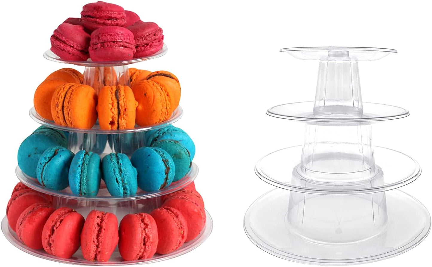 2 Set 4 Tier Macaron Display Stand Round Macaron Tower Cake Stand Dessert Cupcake Stand Cookie Tray Rack Desserts Display for Wedding Birthday Party Baby Shower Bakery Decor