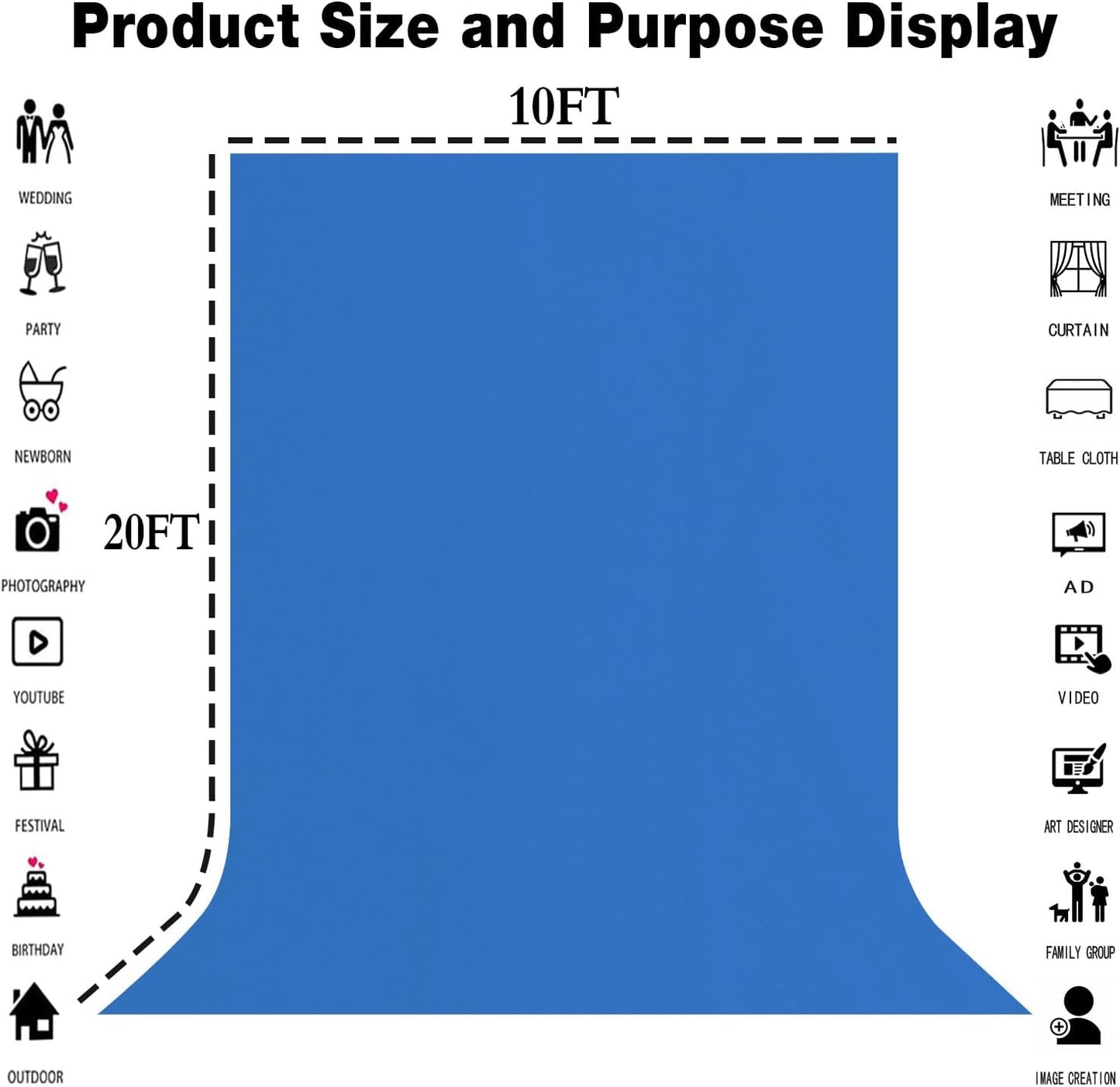 10x20FT Royal Blue Screen Backdrop for Photography, Large High Density Blue Photo Background