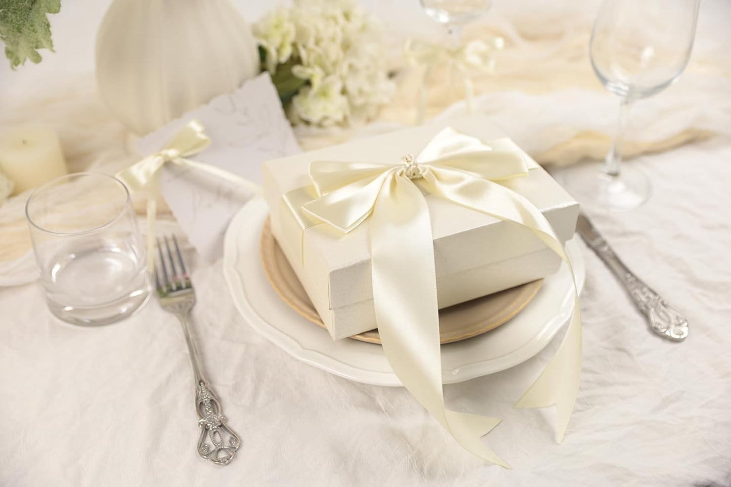 Beige Satin Ribbon 1-1/2 inch X Continuous 50 Yards, Single Face Polyester Ribbon Perfect for Gift Wrapping, Flower Bouquet, Wedding Decor, Crafts, Bow Making, Sewing and More