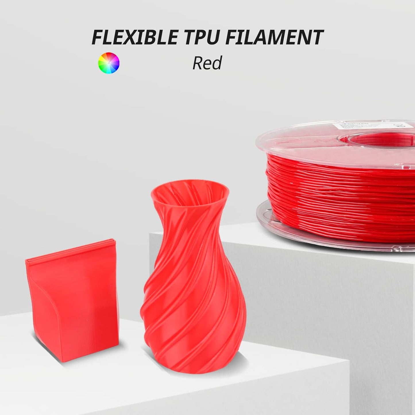 AMOLEN TPU 3D Printer Filament 1.75mm, Flexible Soft TPU 3D Printing Filament Supports High Speed, 1kg Spool(2.2lbs), Red