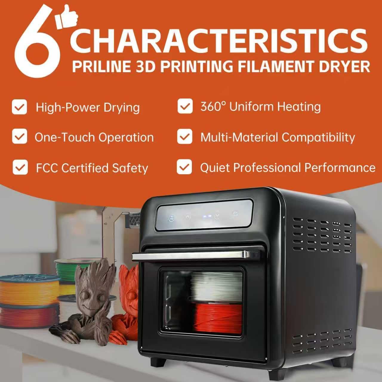 3D Printing Filament Electric Dryer Box, Priline 3D Filament Heating Chambers with Blower, Fast Drying & Moisture-Free Dehydrator for PLA, PETG, TPU, Carbon Fiber Filament