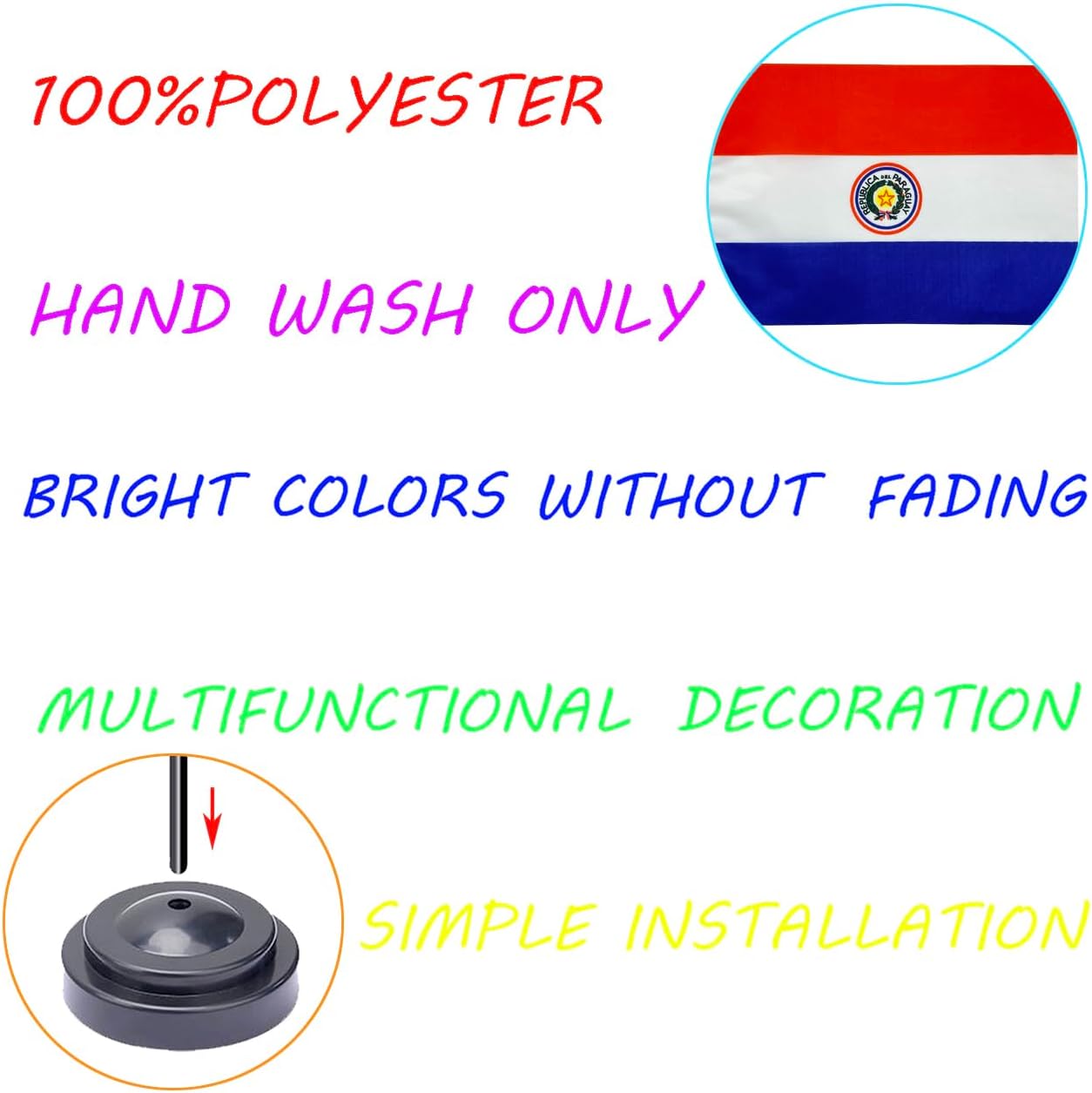 WXTWK 2 Pack Paraguay Flag Paraguay Deluxe Desk Flag Set - Mini Small Paraguay Table Office Flags with Black 12" Solid Pole Stand Base Classroom Meeting Desktop Decorations
